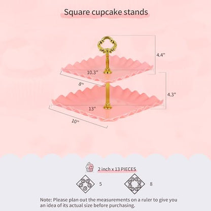 Pack of 11 NWK Cake Stand Set, with 3 x Two-Tier and 3 x Three-Tier Cupcake Stands, 4 x Appetizer Trays, 1 x Tablecloth for Birthday Bridal Baby Shower Party (Pink) - color: Pink