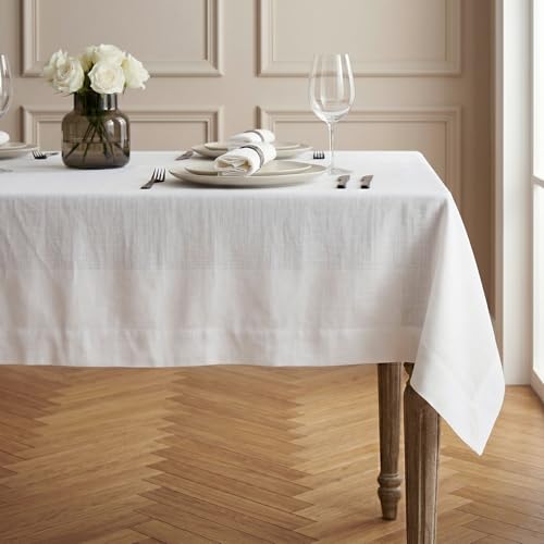 Solino Home White Tablecloth 60 x 108 Inch - 100% Pure Linen Rectangular Tablecloth - Machine Washable Table Cloth for Mothers Day, Spring, Summer, Memorial Day - Fete - color: 01: White, size: 108" x 60" (Rectangular)