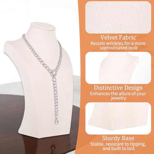 3 Pcs Jewelry Display Busts Velvet Necklace Display Stand Mannequin Holder for Necklace and Pendants Chain Organizer Jewelry Showcase for Selling, Trade Shows and Home Display (Beige)