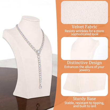 3 Pcs Jewelry Display Busts Velvet Necklace Display Stand Mannequin Holder for Necklace and Pendants Chain Organizer Jewelry Showcase for Selling, Trade Shows and Home Display (Beige)