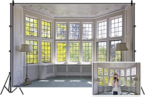AOFOTO 7x5ft Classic French Pane Bay Windows Backdrop Luxury Retro Interior Decoration Floor Lamps Photography Background New Life Furniture Home Lifestyle Estate Modern Residence Photo Studio Props - size: 7x5ft