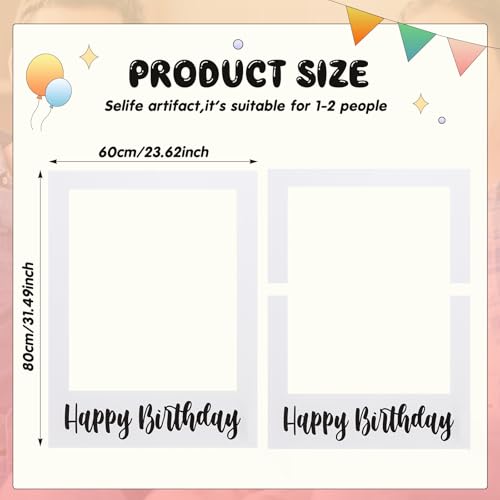 Beeveer 32 x 24 Inch Extra Large Happy Birthday Photo Booth Selfie Frame Props Picture DIY Cutouts Photo Backdrop Cardboard Props for Party Supplies Favors(Vertical,White) - color: White Blank, style: Happy Birthday