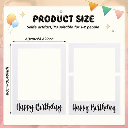 Beeveer 32 x 24 Inch Extra Large Happy Birthday Photo Booth Selfie Frame Props Picture DIY Cutouts Photo Backdrop Cardboard Props for Party Supplies Favors(Vertical,White) - color: White Blank, style: Happy Birthday