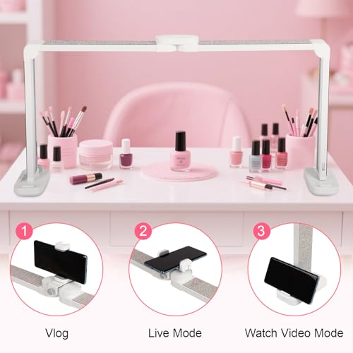 34in Half Moon Light for Nail Desk, Foldable LED Lamp for Nail Art, Tattooing, Craft Making, Stepless Dimming, 3000-6000K Color Temperature Adjustment, 456 Light Beads, White with Diamond - color: White with Diamond