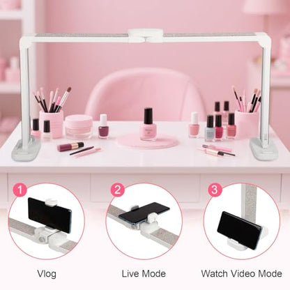 34in Half Moon Light for Nail Desk, Foldable LED Lamp for Nail Art, Tattooing, Craft Making, Stepless Dimming, 3000-6000K Color Temperature Adjustment, 456 Light Beads, White with Diamond - color: White with Diamond