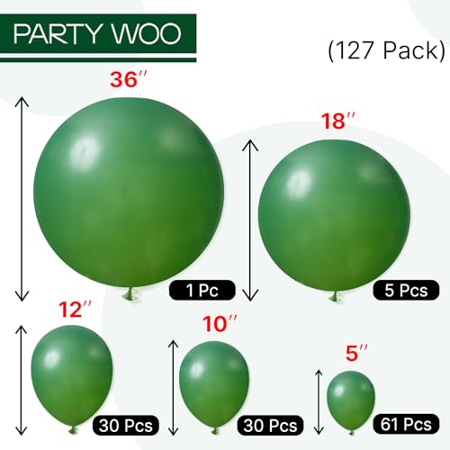 PartyWoo Dark Green Balloons 127pcs Different Sizes of 36 18 12 10 5 Inch Emerald Hunter Forest Green Balloon Arch Kit for Birthday Christmas Graduation Dinosaur Jungle Party Decorations Green-Y56 - color: Green-y56, size: PRO