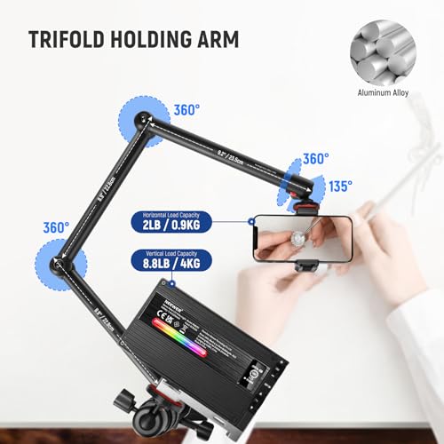 NEEWER Upgraded Overhead Camera Rig with Trifold Camera Boom Arm (Max Load 2lb), 47"/1.2m Telescopic Desk Mount Stand (Max Load 8.8lb) with Phone Clamp Ball Head for LED Light Webcam Mic, TL253A+MH022 - style: TL253A+MH022