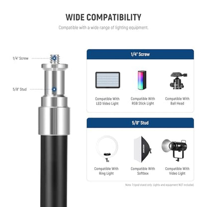 NEEWER 71" Portable Metal Camera Tripod Stand, Reverse Folding Light Tripod with LED Light Ring, Reflector, Flip Locks for Live Streaming, Vlog, Video Recording, ST180R - size: 180cm