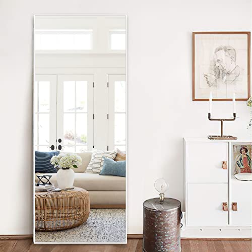 NeuType 55'' X 16'' Full Length Mirror Aluminum Alloy Thin Frame Floor Mirror Wall Mirror Dressing Mirror Hanging or Leaning Against Wall, Bedroom Mirror White with Stand (A-MR01059-JP006) - color: White, size: 55"L x 16"W
