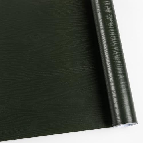 Wood Contact Paper Dark Green Peel and Stick Wallpaper,Thicken No Tear Vinyl Wrap Sticker, Self Adhesive Waterproof Faux Wood Grain Wallpaper Cover Cabinets Desk Furniture Decoration 11.8 in X 78.7in - color: Dark Green, size: 11.8" x 78.7"