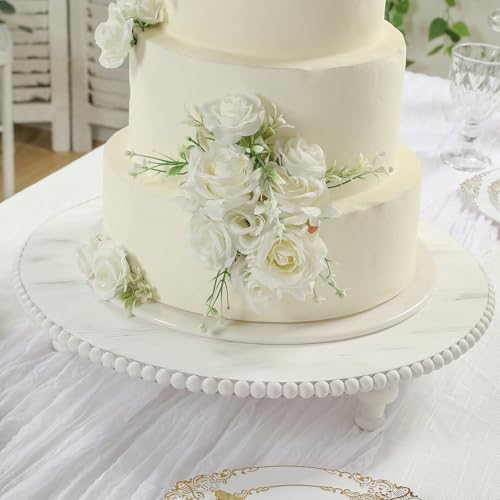 Efavormart 18" Extra Large Wooden Pedestal Cake Stand - Antique White Beaded Riser for Multi-Tier Cakes, Grand Wedding Displays, & Rustic Home Decor - size: 18"