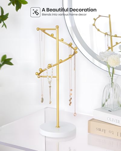 Lolalet Necklace Stand with 11 Hooks, Helix-shaped Jewelry Organizer Metal Rack Long Necklaces Hanging Display Holder Round Base Antique Jewelry Bracelets for Girls Women Wife -Gold - color: Gold