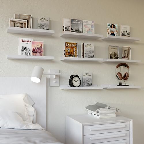 RICHER HOUSE 8 Set Floating Wall Mounted Shelves, Nursery Hanging Book Shelves with Lip for Storage, White Display Picture Ledge Shelf for Bedroom Bathroom Kitchen Living Room Wall Decor, Modern White - color: White, size: 8pcs*15.75in