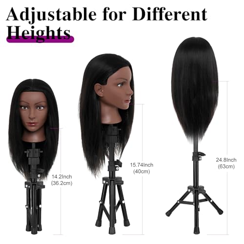 20-22 Inch Mannequin Head Human Hair with Stand,100% Real Human Hair Mannequin Head for Braiding,Cosmetology Manikin Doll Head for Styling with Table Clamp Hair Braiding Set(Brown) - color: 30 Black