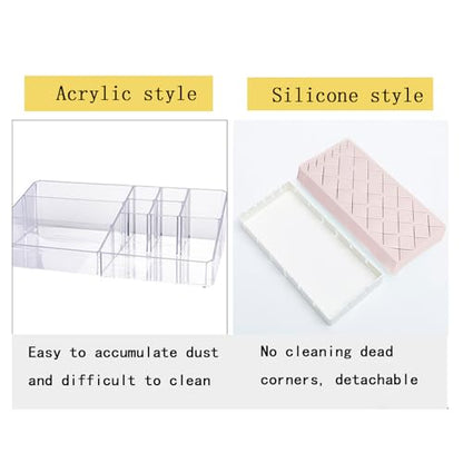 Silicone Lipstick Holder 18+6 Slots, Cosmetic Organizer Stand Square Makeup Display Case for Brush Lip Eye Stick Nail Polish Brushes Eyebrow, Premium Cosmetic Organizer-Pink - color: Pink