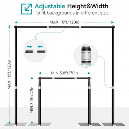 10x10ft Pipe and Drape Stand Kit, Adjustable Heavy Duty Backdrop Stand with Metal Steel Flat Base, Large Extendable Sturdy Photo Background Stand Frame for Wedding Parties Banner Photography - size: 10x10ft