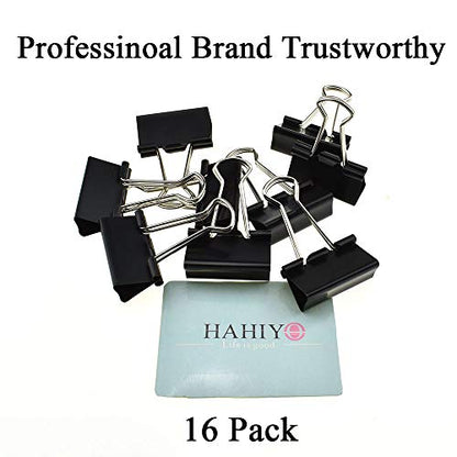 HAHIYO Binder Clips Paper Clamps Spring Steel Sturdy Medium 1.26 inches Width 0.45 Inch Capacity No Sharp Edges Heavy Duty Tight Grip Reusable Black Metal Bright Finish for Home Office School 16 Pack - size: 1.26in-16P