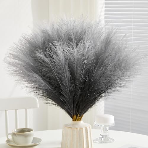 50PCS Faux Pampas Grass,17.7" Artificial Fluffy Pampas Grass Decor Short Fake Pompos for Home Room Birthday Party Centerpieces Decoration(Gradient Black) - color: Black