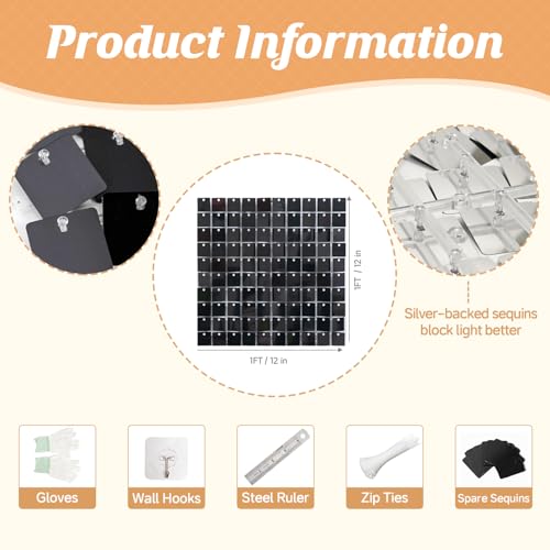 Black Shimmer Wall Backdrop,Shiny Sequins,48Pcs Sequins Backdrop Panels,Glitter Bling Photo Background for Birthday Party Wedding Engagement Anniversary Graduation (Each 1FT², Total 48FT²) - color: Black, size: 6 FT x 8 FT