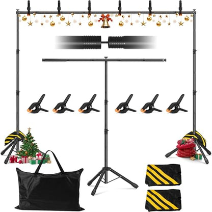 3-in-1 Backdrop Stand Kit 10x8.5 ft for Photography Studio, T-Shape Backdrop Stand for Wedding Parties, Background Stand for Photo Video Studio with Carring Bag, 6 Clamps, 2 Sandbags - size: 10x8.5 Ft