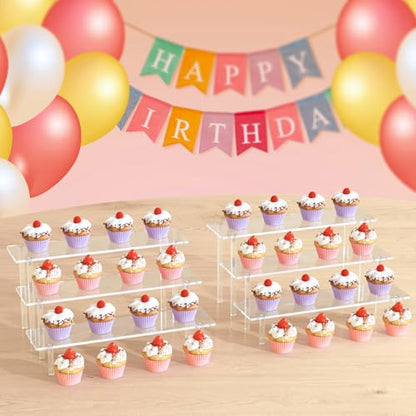 3 Tier Acrylic Display Risers, Large Perfume Organizer Stand, Clear Cupcake Stand Holder, Display Shelves for Figurines, Dessert Shelf for Party, Risers Display Stand for Decoration (1 Pack)