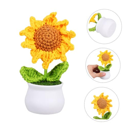 Crochet Sunflower Potted Flower Home Desktop Decoration Artificial Flower Ornament for Knitting and Woven Bonsai Decor for Friends and Family
