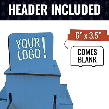 Rotating Display Stand, 3 Tier Wooden Organizer, 4-Sided Display Rack, 360 degree Spinning Multi-Pocket Tabletop Display Stand for Coasters, Stickers, Retail, Showcase, Tradeshow, 17”H, Blue - style: BLUE