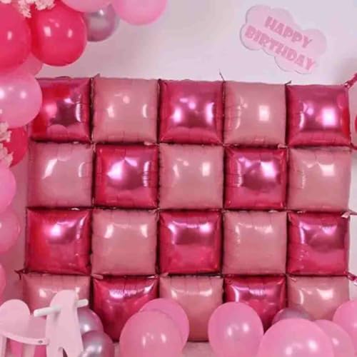 Hot Pink Square Foil Balloons Wall, Double Sided Magenta Mylar Balloons Backdrop Helium Mylar Balloo Kit for Birthday Bridal Anniversary Bachelorette Princess Shower Party Decorations 25PCS - color: Pink-25