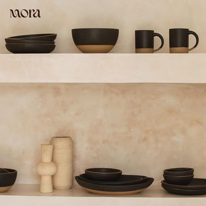 MORA Medium Plates Set of 4, 8.5 inch Ceramic Pottery Salad Plates - Microwave, Oven and Dishwasher Safe - Liquorice - color: Liquorice