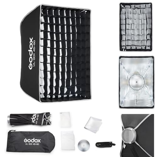 Godox Softbox UL-45x60 17.7"x23.6" Rectangular Softbox, Quick-Release Umbrella Design Bowens Mount with Grid & Deflector, for LED Video & Photography Lighting - size: Rect 45x60cm (17.7"x23.6")