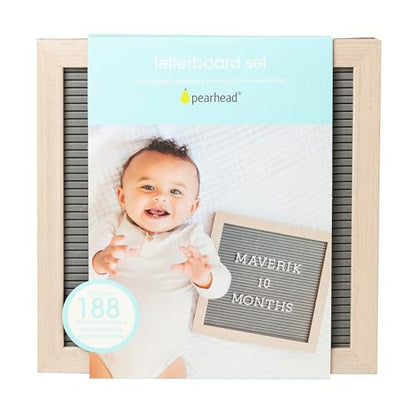 Pearhead Felt Wooden Letterboard Set - Ideal Photo Sharing Prop for Baby Announcements, Milestone Keepsake, Custom Message Board and Shower Gift - Includes 188 Letters, Numbers, and Symbols - 10" x 10" Gray - color: Gray Felt Letterboard