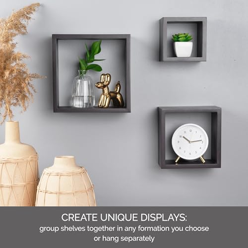 MELANNCO Floating Wall Square Cube Shelves for Bedroom, Living Room, Bathroom, Kitchen - Wood, Set of 3, Espresso - color: Espresso, size: Set of 3