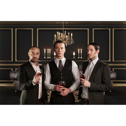 5x3ft Vinyl Black Luxury Interior Photography Backdrop Fireplace Sofa Chandelier Nordic Style Vintage Wall Backdrops for Birthday Wedding Events Party Home Decors Photo Booth Studio - color: black and gold, size: 5x3ft