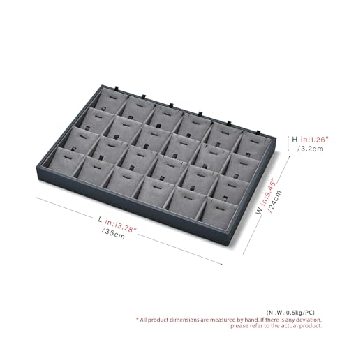 Grey Microfiber Jewelry Display Tray 24 Grids Pendant Earrings Necklace Organizer Display Showcase Grey Jewelry Storage Tray - size: 24 Grid With Insert