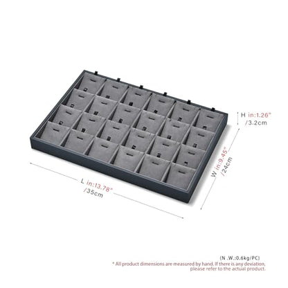 Grey Microfiber Jewelry Display Tray 24 Grids Pendant Earrings Necklace Organizer Display Showcase Grey Jewelry Storage Tray - size: 24 Grid With Insert