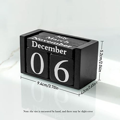 Notakia Black Wooden Block Calendar, Perpetual Desk Calendar, Stylish and Durable Block Calendar for Home and Office - color: Black Small
