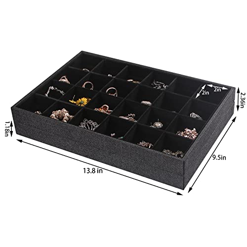 Julysky 2 Pack 24 Grids Jewelry Organizer Trays Ring Earring Display Stand for Selling, Black Velvet Necklace Holder Box Bracelet Case - size: 24 Grid Tray + 24 Grid Tray