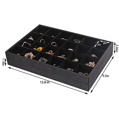 Julysky 2 Pack 24 Grids Jewelry Organizer Trays Ring Earring Display Stand for Selling, Black Velvet Necklace Holder Box Bracelet Case - size: 24 Grid Tray + 24 Grid Tray
