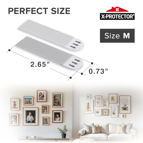 X-Protector Picture Hanging Strips - 20 Pairs Damage Free Picture Hangers - Self Adhesive Hangers Without Nails - Heavy Duty Wall Hanging Strips - Wall Sticky for Hanging Up to 15 LBS (Size M) - size: M