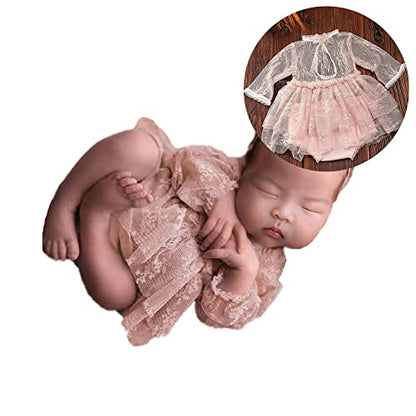 Newborn Photography Outfits Girl Baby Photo Tutu Dress Newborn Photoshoot Romper Baby Picture Lace Outfit - color: Pink2