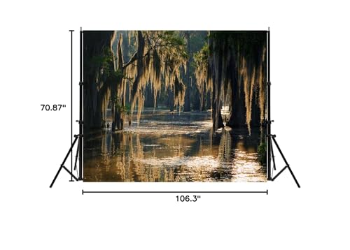 Swamp Landscape Backdrop Bald Cypress Trees and Spanish Moss Rainforest Photography Background Party Photo Booth Props, 9X6FT - size: 9x6ft