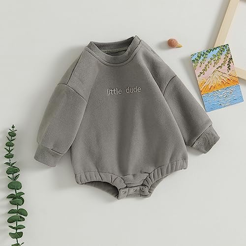 VISGOGO Newborn Infant Baby Boy Girls Oversized Romper Little Dude Sweater Onesie Coming Home Outfit Neutral Clothes - color: Grey, size: 12-18 Months
