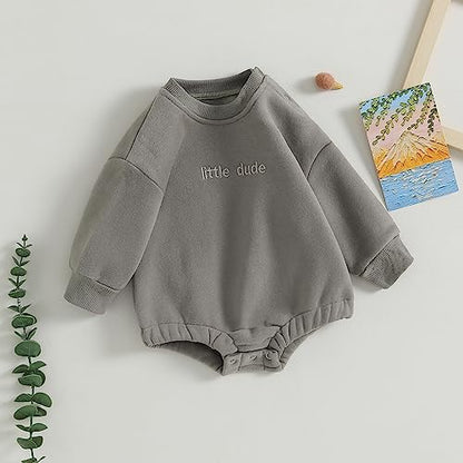 VISGOGO Newborn Infant Baby Boy Girls Oversized Romper Little Dude Sweater Onesie Coming Home Outfit Neutral Clothes - color: Grey, size: 12-18 Months