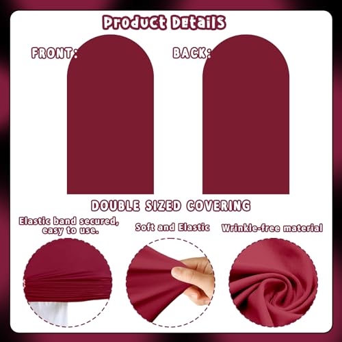 3Pcs Crimson Arch Backdrop Covers(7.2FT/6.6FT/6FT), Spandex Fitted Chiara Arch Stand Covers Backdrops for Wedding Baby Shower Birthday Graduation Photo Booth Props(Only Cover) - color: Crimson, size: 7.2FT/6.6FT/6FT