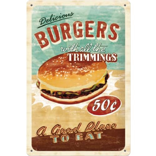 Nostalgic-Art Retro tin sign, 7.9" x 11.8", USA Diner Delicious Burger – Gift idea for diner fans, made of metal, vintage design