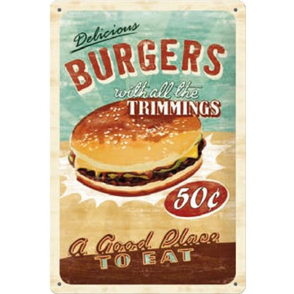 Nostalgic-Art Retro tin sign, 7.9" x 11.8", USA Diner Delicious Burger – Gift idea for diner fans, made of metal, vintage design