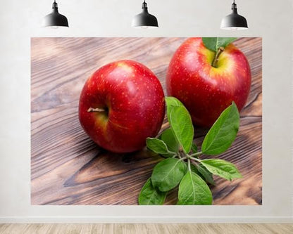 Trykid 7x5ft Red Apple Wood Table Backdrop Warm Rustic Farmhouse Vibe Photography Background Food Styling Harvest Party Table Setting Tapestry Party Decoration Photo Studio Prop Fabric - size: 7x5ft