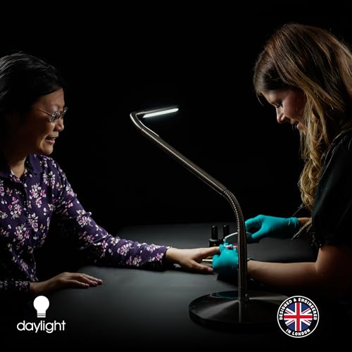 Daylight Company, LLC U35108 Slimline 3 Table Lamp-LED-80 CRI-Eye Care-4 Brightness Levels, 3,000 LUX at 30 cm, 1,065 LUMENS-4 Step DIMMER Mode, Brushed Steel, 25.6 x 30 x .8 - color: White, size: Table Lamp, style: Slimline 3
