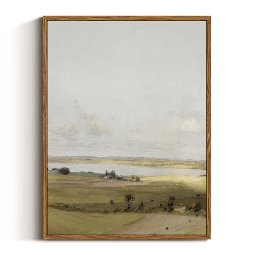 VIYYIEA Nature Framed Wall Art, View of Hilly Vintage Art Decor Room Aesthetic, 12x16 Inch Canvas Print Artwork, Farmhouse Landscape Painting Wall Decor for Bedroom Bathroom Office - color: A Hilly Landscape, size: 16"L x 12"W
