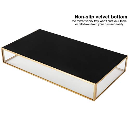 HighFree Rectangle Gold Mirror Tray, Decorative Glass Mirrored Vanity Tray for Perfume, Cosmetics, Makeup, Trinket, Jewelry (10.2X 5.5x1.6) - size: 10.2" x 5.5" x 1.6"